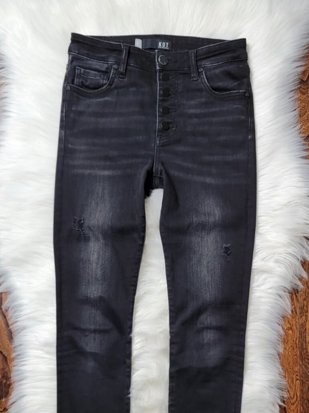 KUT FROM THE KLOTH “MIA HIGH-RISE SKINNY” Ankle Jeans In “DARK STONE WASH OUT” - Picture 2 of 7